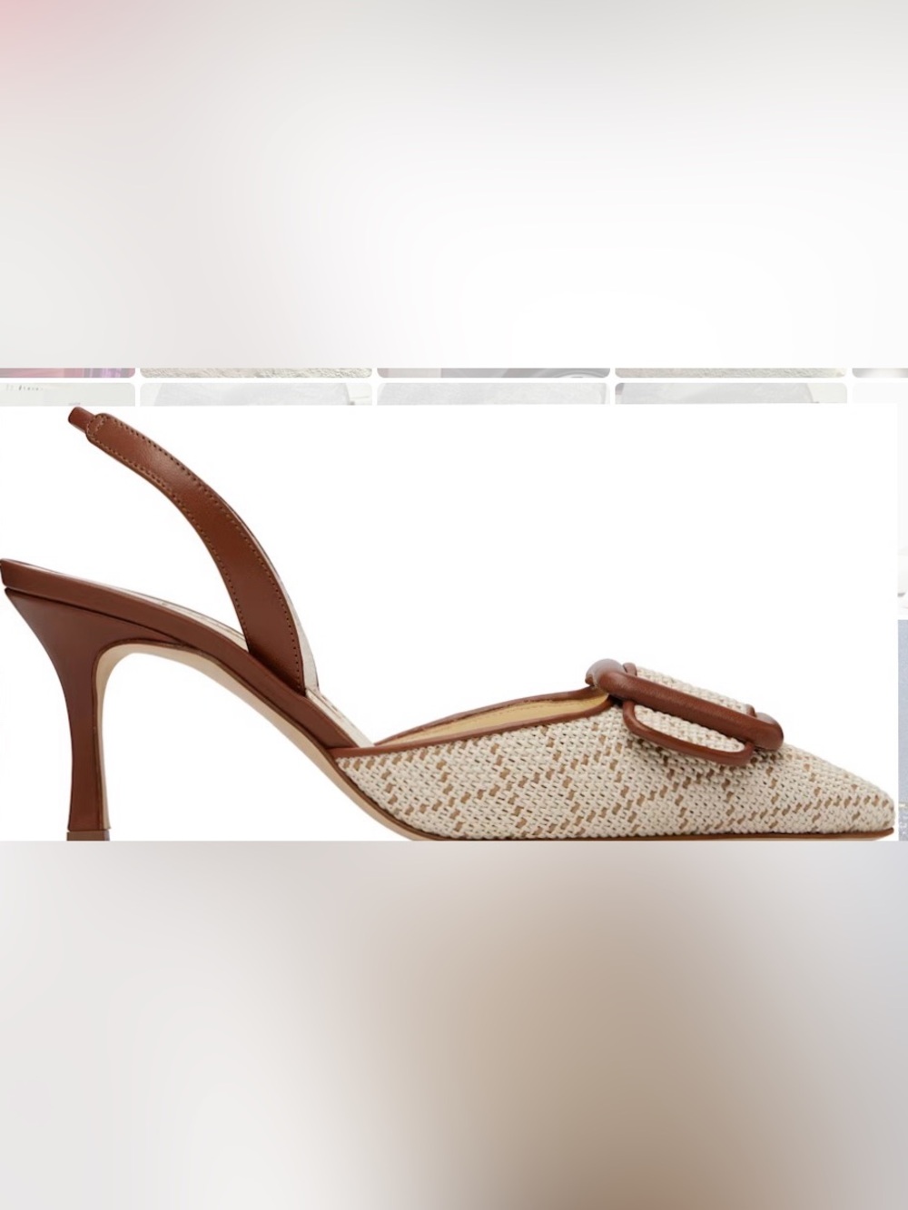 Manolo Blahnik Cream and Brown Woven Slingback Wedges